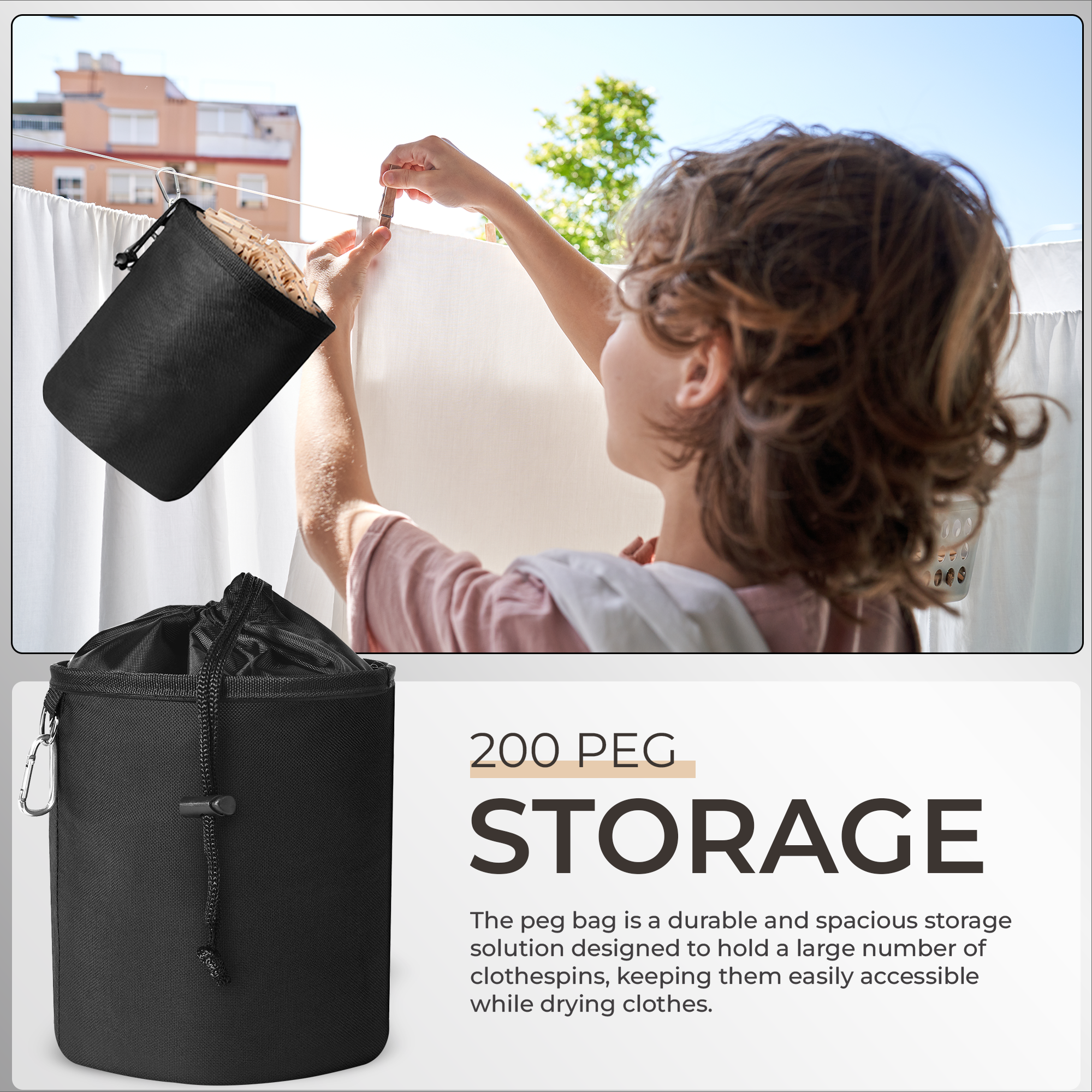 Share Peg Bag Heavy Duty Large Laundry Bag Waterproof Clothes Pin clips storage W/Hook