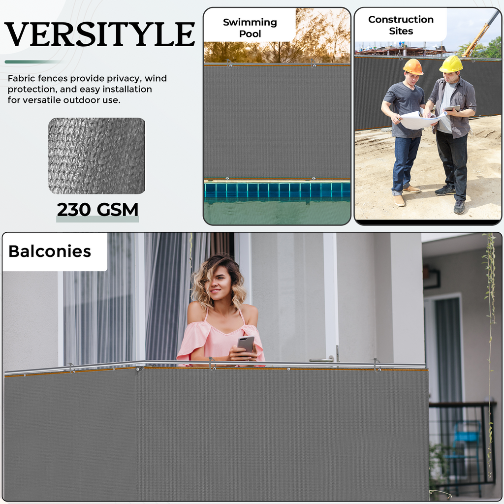 Grey Garden Privacy Screen Fence Netting 95% UV Shades Windbreak Mesh Outdoor Balcony