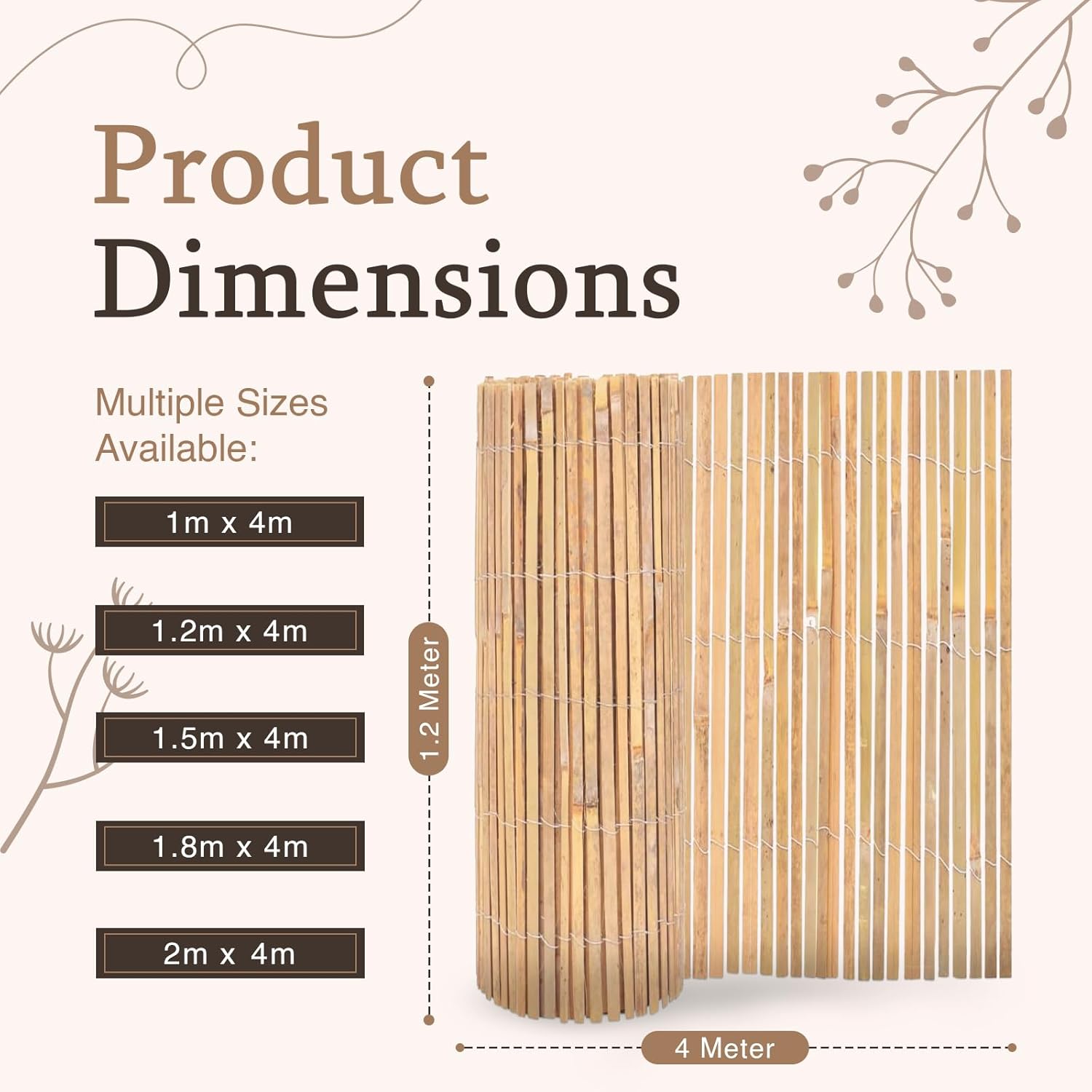4M Heavy Duty Bamboo Fence Screening Outdoor Slat Garden Fencing Privacy Panel
