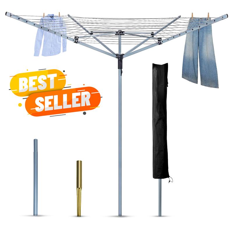 Heavy Duty 60m Rotary Washing Line 4 Arm Outdoor Clothes Airer Dryer Cover UK
