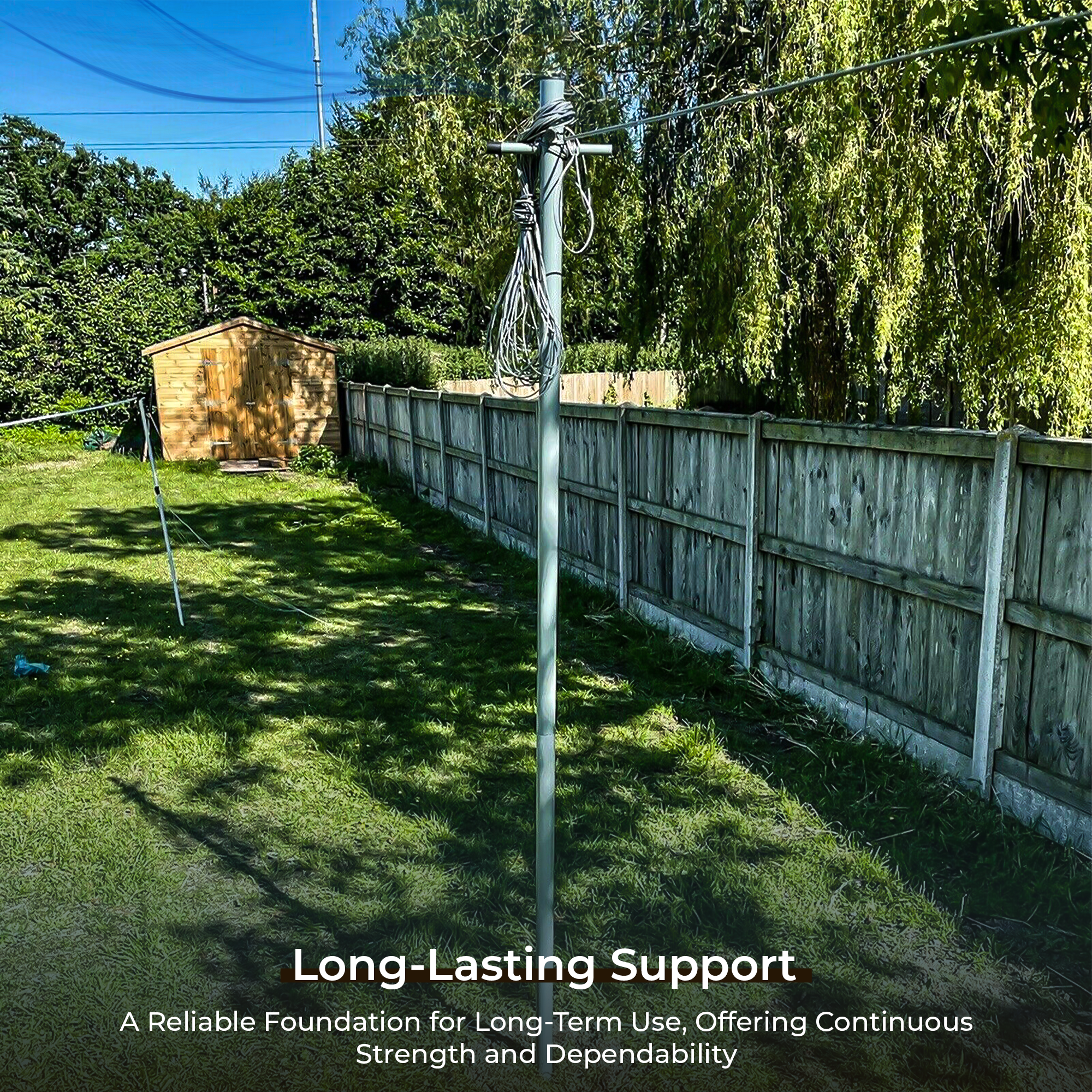 2.4M Galvanized Washing Line Extendable Post Pole with 60m Rope & Ground Socket
