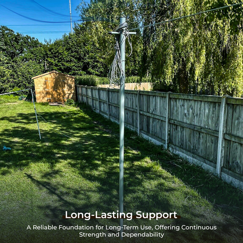 2.4M Galvanized Washing Line Extendable Post Pole with 60m Rope & Ground Socket