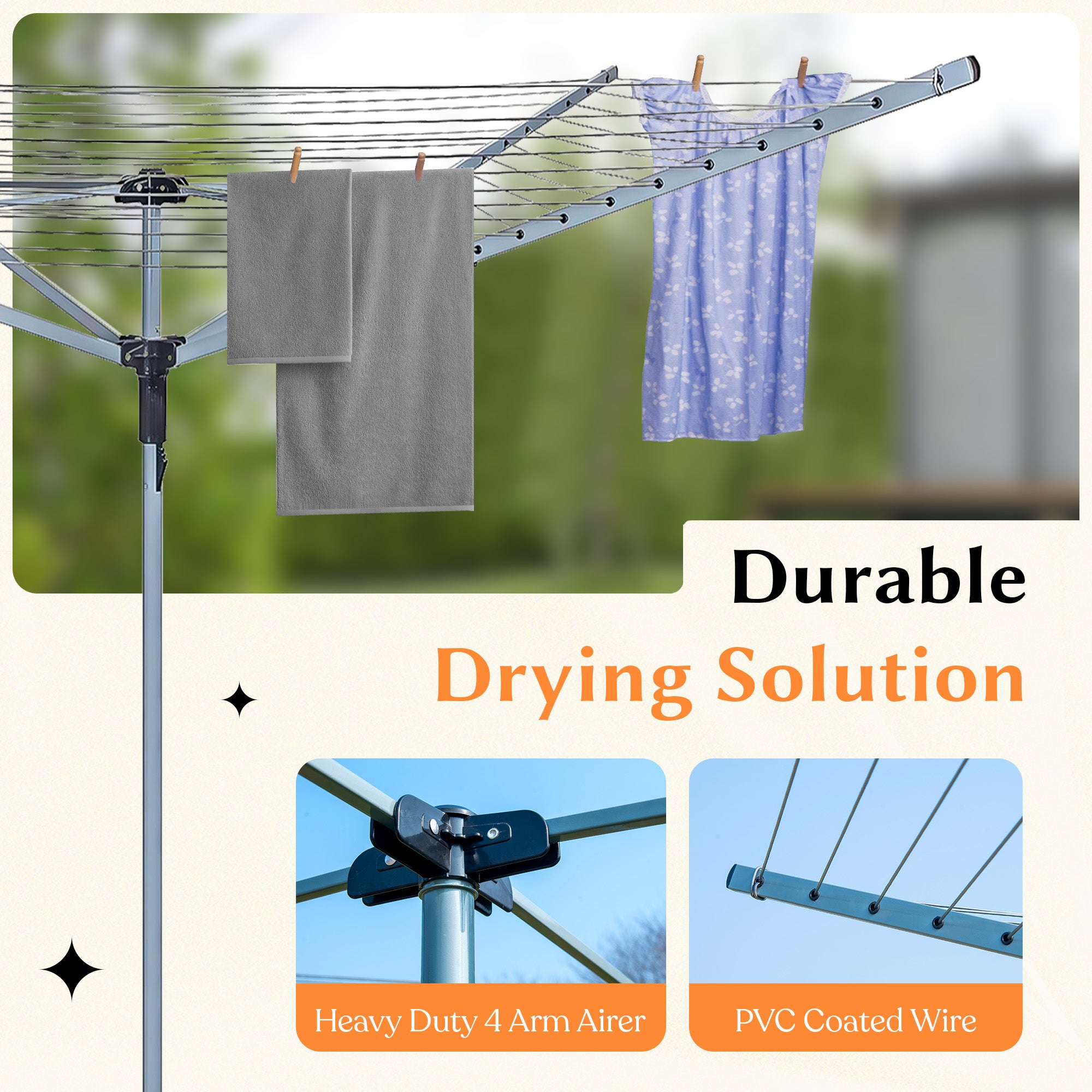 Heavy Duty 60m Rotary Washing Line 4 Arm Outdoor Clothes Airer Dryer Cover UK
