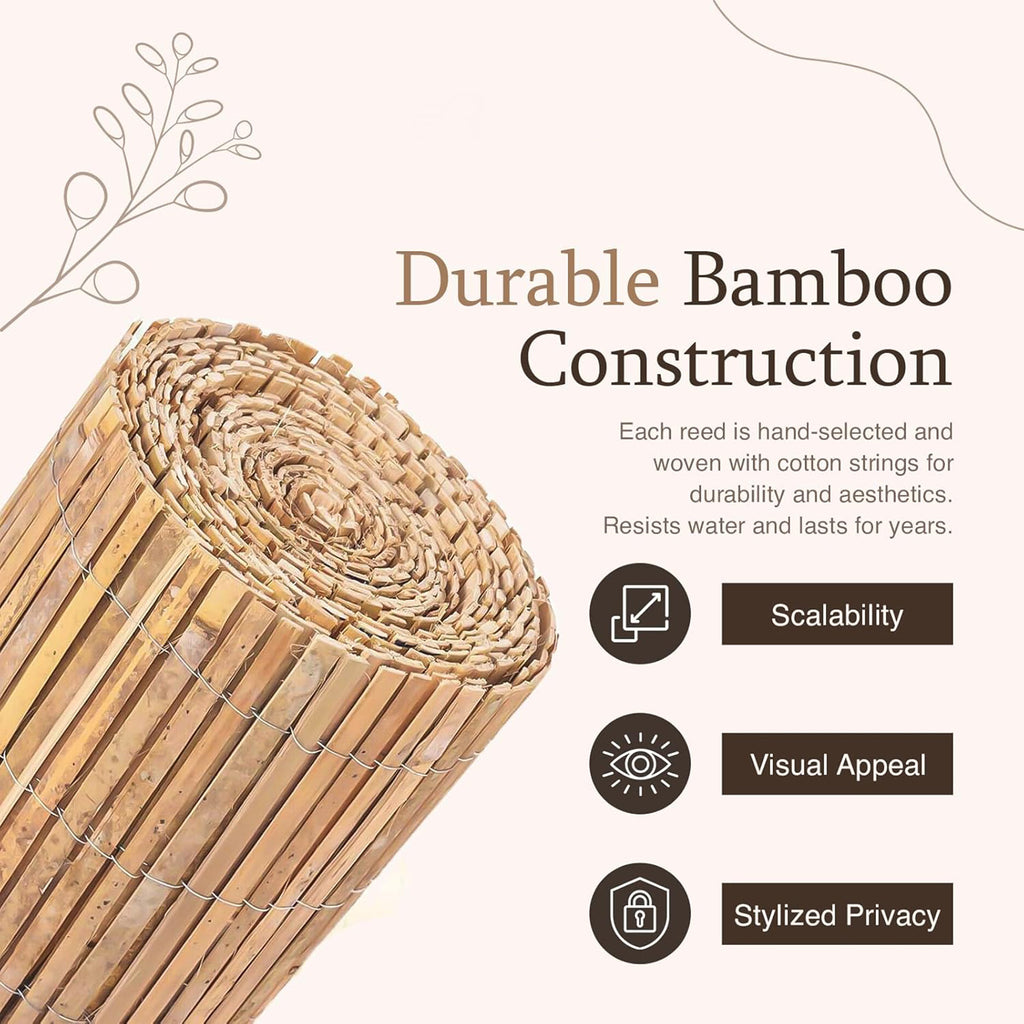 4M Heavy Duty Bamboo Fence Screening Outdoor Slat Garden Fencing Privacy Panel