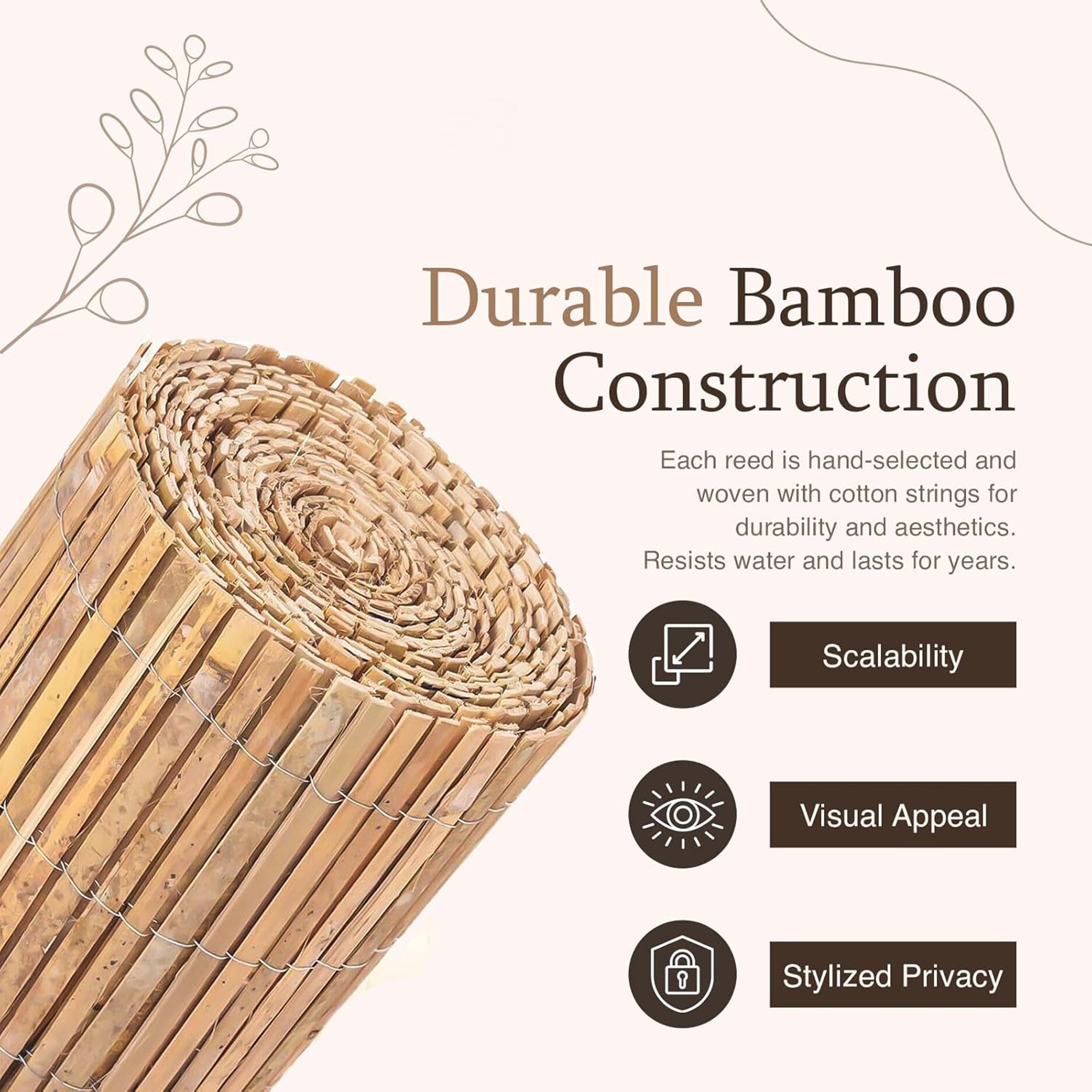4M Heavy Duty Bamboo Fence Screening Outdoor Slat Garden Fencing Privacy Panel