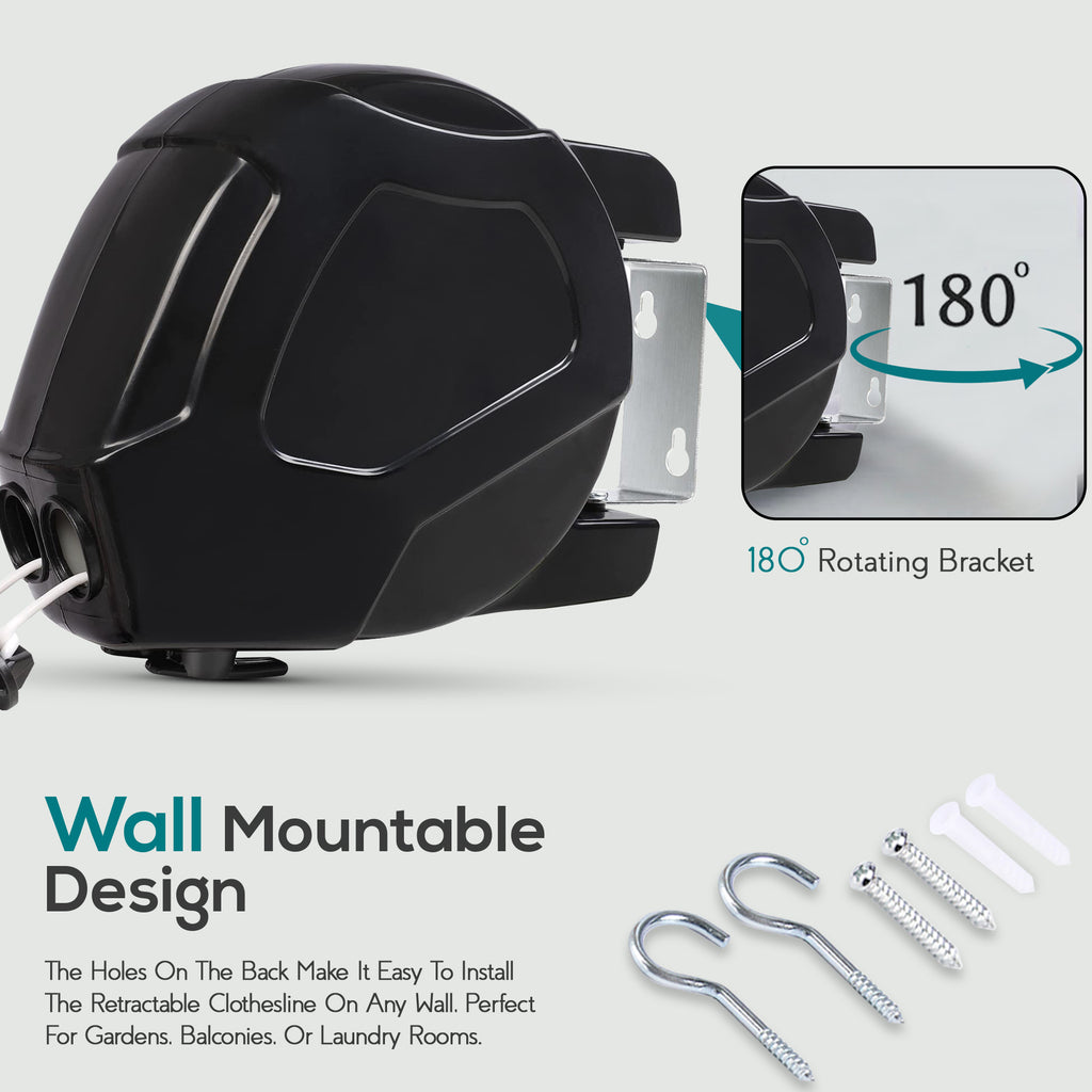Retractable Clothes Washing Line Reel Double Wall Mounted Outdoor Extendable UK