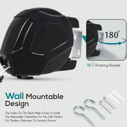 Retractable Clothes Washing Line Reel Double Wall Mounted Outdoor Extendable UK