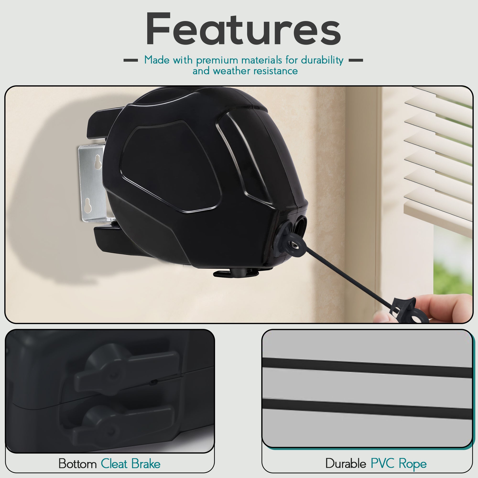 Retractable Clothes Washing Line Reel Double Wall Mounted Outdoor Extendable UK