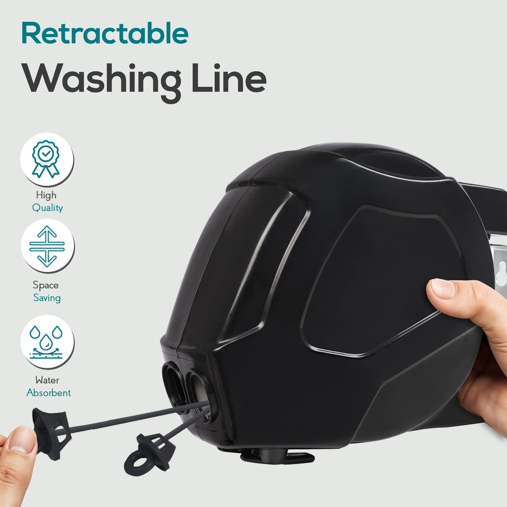 Retractable Clothes Washing Line Reel Double Wall Mounted Outdoor Extendable UK