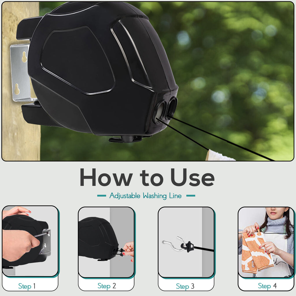 Retractable Clothes Washing Line Reel Double Wall Mounted Outdoor Extendable UK