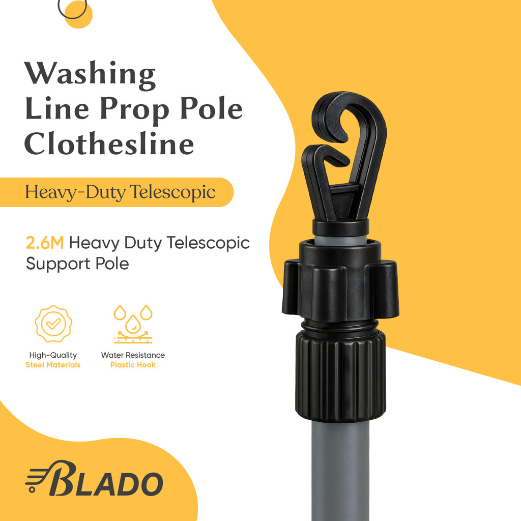 2x Heavy Duty Washing Line Prop 2.6m Extendable Telescopic Clothes Line Support
