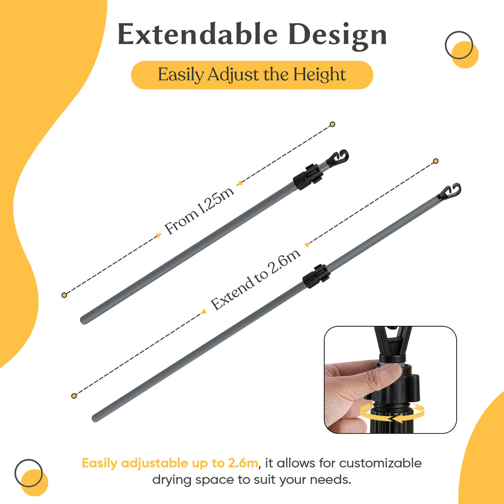 2x Heavy Duty Washing Line Prop 2.6m Extendable Telescopic Clothes Line Support