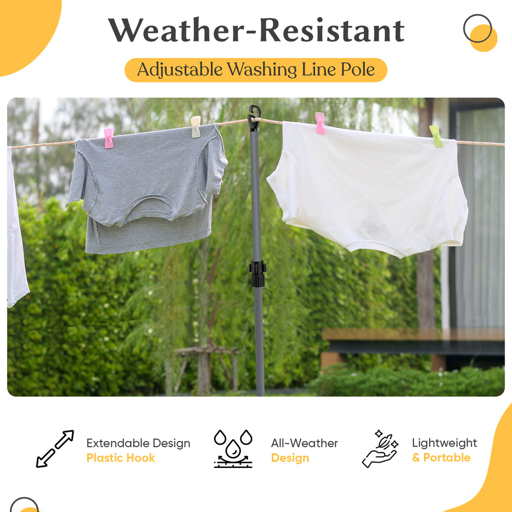 2x Heavy Duty Washing Line Prop 2.6m Extendable Telescopic Clothes Line Support