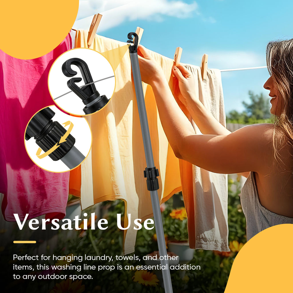 2x Heavy Duty Washing Line Prop 2.6m Extendable Telescopic Clothes Line Support