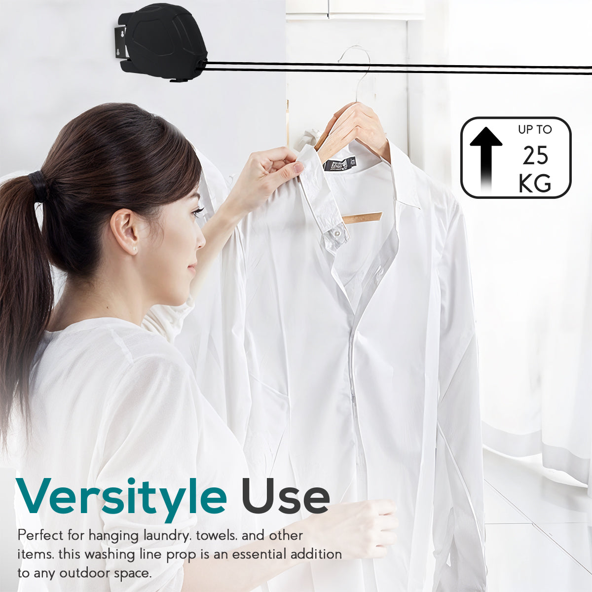 Retractable Clothes Washing Line Reel Double Wall Mounted Outdoor Extendable UK